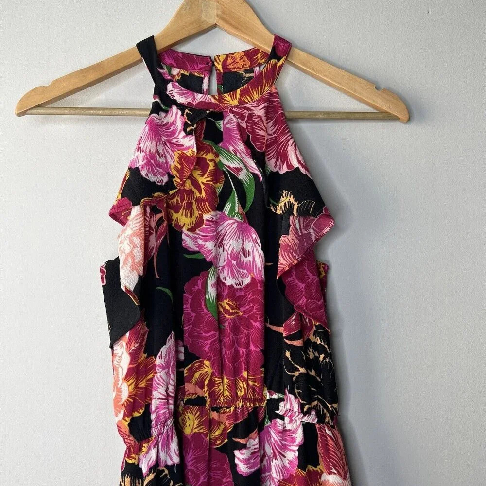 One Clothing Tropical Floral Maxi Dress Halter Neck Black Pink Sz S - Picture 2 of 10